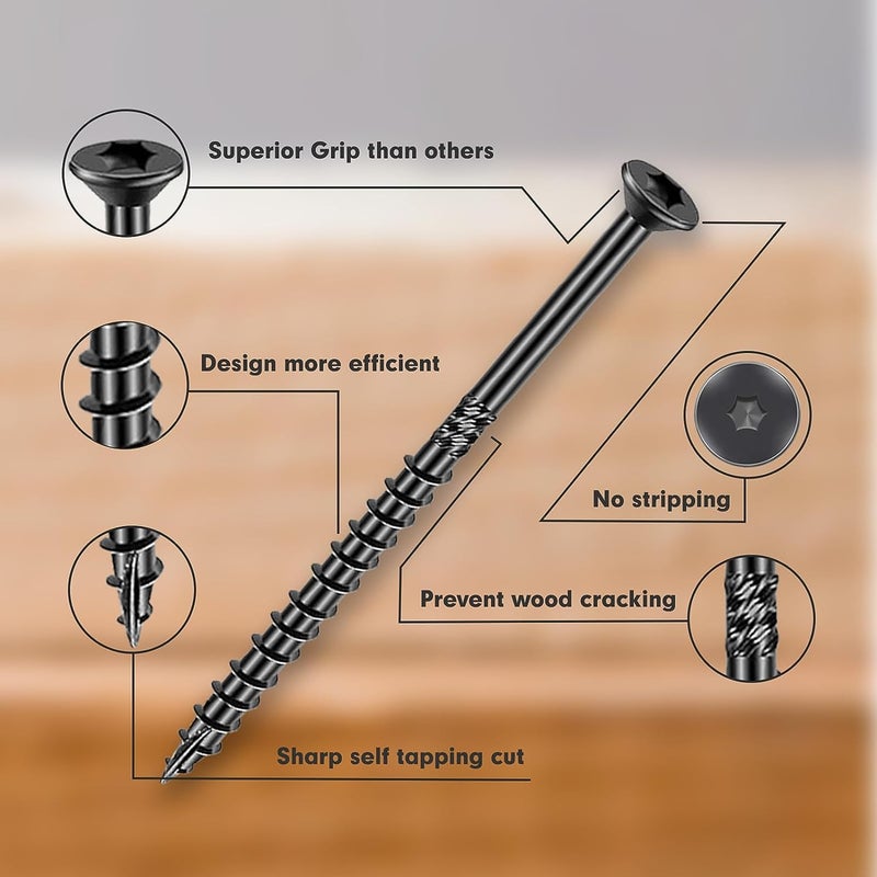 FMhotu 250 Pcs Black Star Drive Wood Screws 6 inch - Rust Resistant Timber Deck Screws for Landscaping, Log & Timber Wood - Heavy-Duty Outdoor Fasteners (#14 x 6 Black) - Image 3
